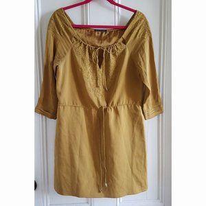 Elie Tahari Embroidered Peasant Tunic Blouse Top~ ~Stretch SilK Mustard Gold~6